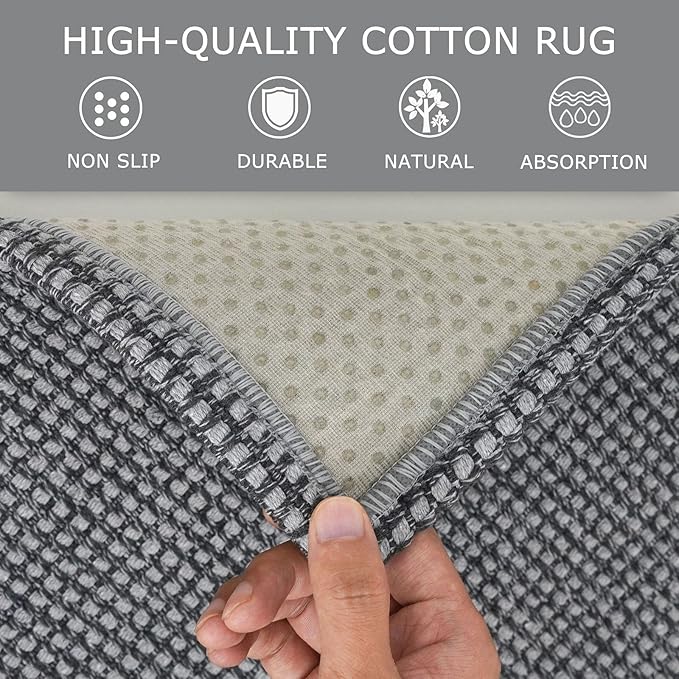 KOZYFLY Extra Long Runners for Hallways 3x20 ft Washable Kitchen Runner Non Slip Rubber Backed Hallway Rug Cotton Entryway Runner Rug Floor Carpet for Indoor Hall, Kitchen, Stair, Grey/Dark Grey