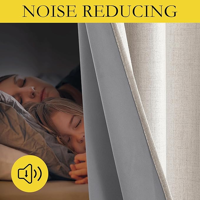 NICETOWN Brich Vintage Open Linen Weave Flax Thermal Curtains, 100% Blackout Curtains 95" Long for Dining Room, Soundproof Window Treatment Drapes for Bedroom, 52" Wide Per Panel, Set of 2