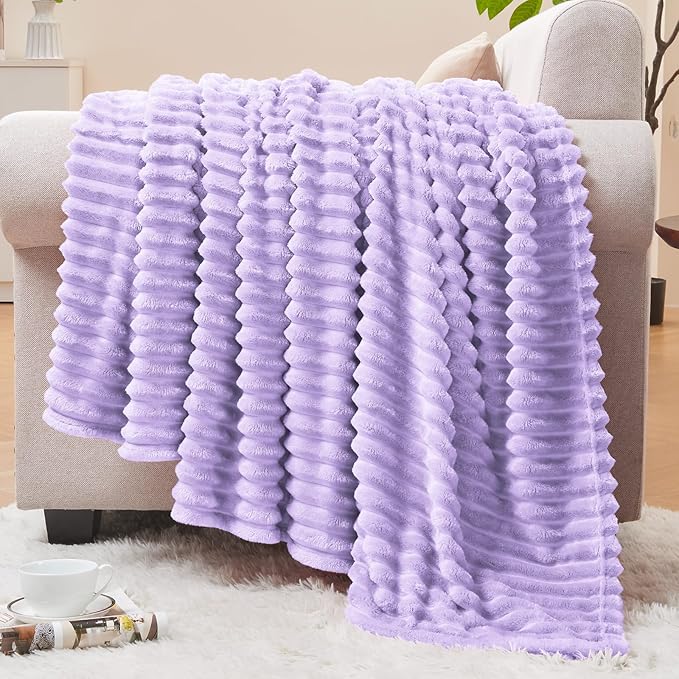 BEDELITE Fleece Blanket Twin Size – 3D Ribbed Jacquard Soft and Warm Decorative Fuzzy Blankets – Cozy, Fluffy, Plush Lightweight Throw Blankets for Couch, Bed, Sofa(Pastel Lilac, 60x80 inches)
