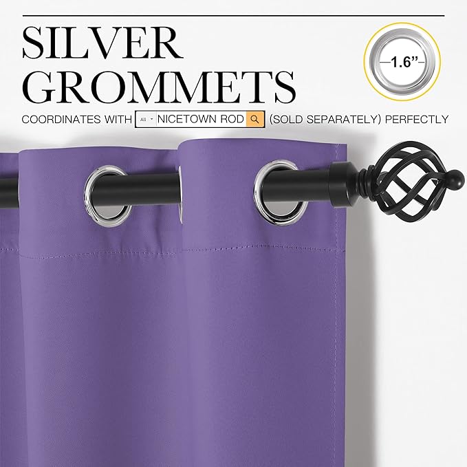 NICETOWN Bedroom Curtain Panels Blackout Draperies, Thermal Insulated Solid Grommet Blackout Curtains/Drapes (Lilac Purple, 1 Pair, 55 by 68-inch)
