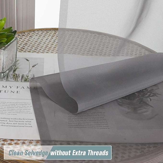 Grey Sheer Curtains 84 Inches Long 2 Panels, Elegant Airy Transparent Light Filtering Window Curtains, Window Drapes for Living Room Bedroom, Dual Rod Pocket, Charcoal Grey, 2x42Wx84L Inches