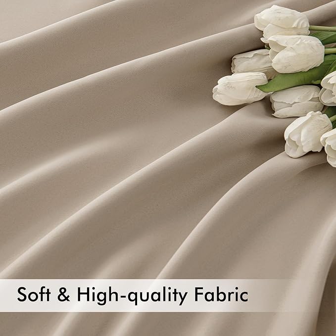 MIULEE Taupe Back Tab Blackout Curtain 96 Inch Long 2 Panels Set for Bedroom, Rod Pocket/Pinch Pleat Thermal Insulated Living Room Darkening Pleated Light Blocking Floor to Ceiling Drape