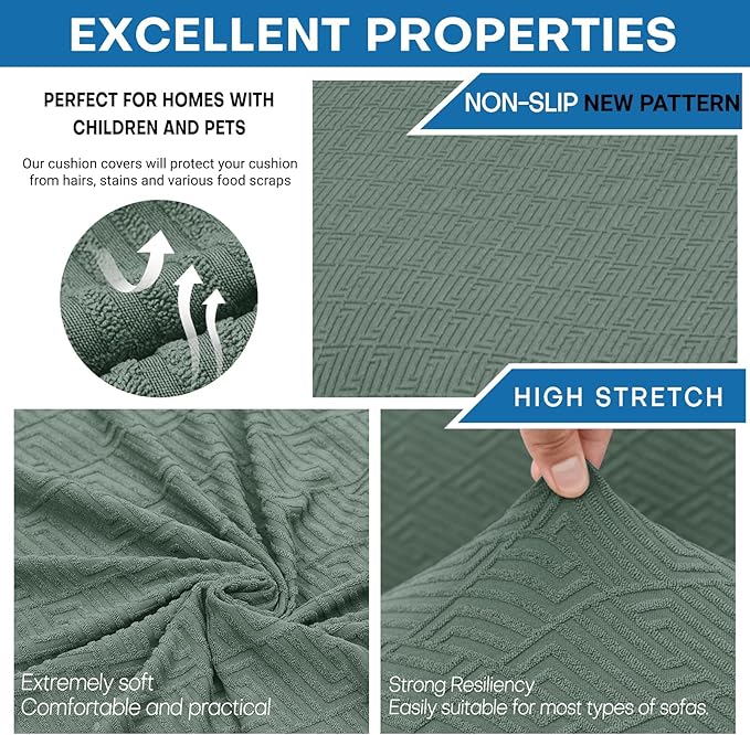 XINEAGE New 4 Pieces Extra Large Couch Covers for 3 Cushion Sofa Super Stretch Sofa Cover for 3 Large Seat Cushion Universal Slip Cover for Living Room (Pea Green), 91"-110"(3 Cushions)