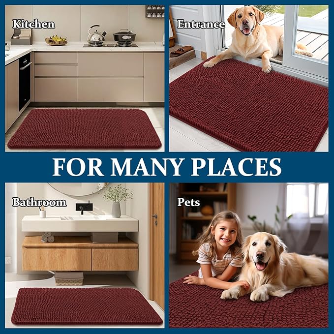 OLANLY Dog Door Mat for Muddy Paws 59x24, Absorbs Moisture and Dirt, Absorbent Non-Slip Washable Doormat, Quick Dry Chenille Mud Mat, Entry Indoor Entryway Carpet for Inside Floor, Caramel Russet