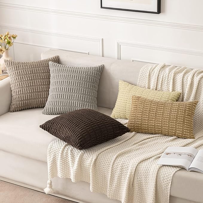 MIULEE Pack of 2 Corduroy Decorative Throw Pillow Covers 18x18 Inch Soft Boho Striped Pillow Covers Modern Farmhouse Home Decor for Sofa Living Room Couch Bed Beige