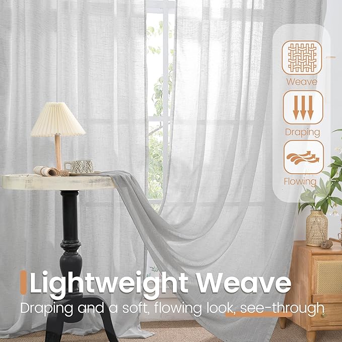 BGment Extra Long 108 Inch Length Curtains for Living Room Windows, Linen Light Gery Drapes Rustic Country Textured for Farmhouse Bedroom Decor Lightweight Rod Pocket, 2 Panels Set, Each 52 Inch Wide
