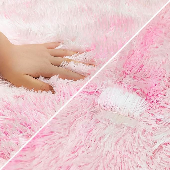 Tie-Dye Pink Upgraded Anti-Slip Fluffy Shag Rug for Living Room 8x10ft Fluffy Area Rug Mat Bedside Throw Rug for Bedroom Kids Room Boys Teens Nursery Baby Dorm Office Decor Aesthetic Carpets