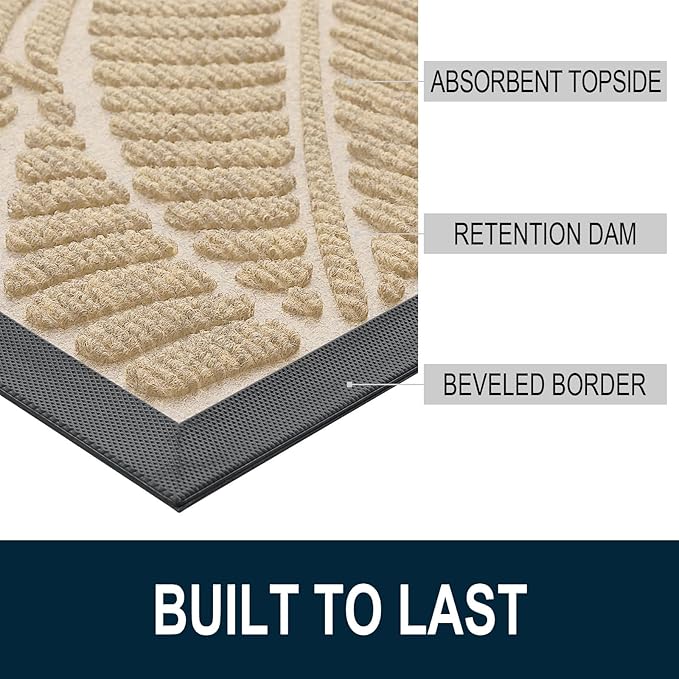 Colorxy Waterproof Doormat, Sturdy Natural Rubber Front Indoor Mat, Non Slip Low Profile Indoor Outdoor Door Mats, Stain and Fade Resistant Floor Mat, Easy Clean Patio Entrance Mat, 59''x23'', Beige