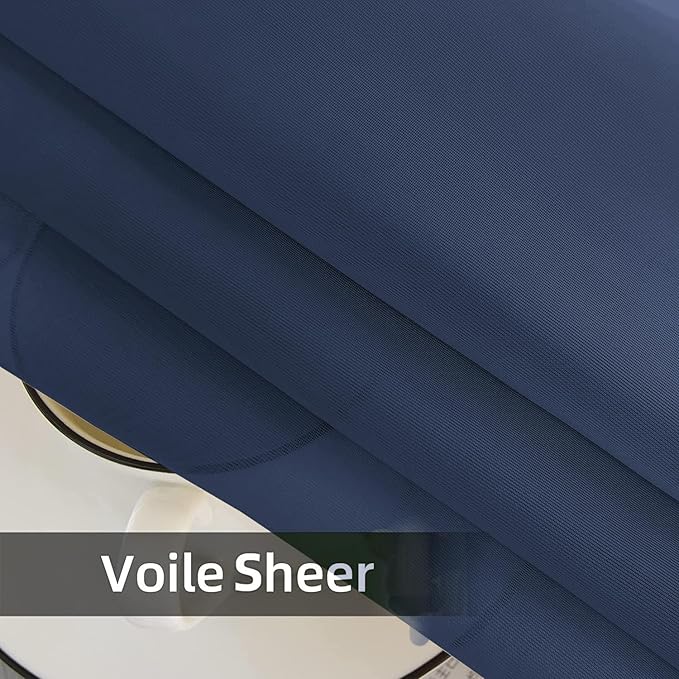 SpaceDresser Sheer Voile Window Treatment Rod Pocket Curtain Panels for Kitchen Bedroom Living Room Drapes Sunlight Filtering Privacy Semi Home Decor Assorted Colors Sizes (Navy, 52 W x 84 L)