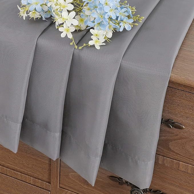 Grey Small Sheer Curtains Tier 24 Inches Length 2 Pieces, Light Filtering Cafe Curtains for Living Room Bathroom, Window Treatments Dual Rod Pocket Panels, Charcoal Grey, 2X42Wx24L Inches
