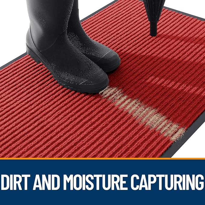 OLANLY Front Door Mat Indoor Outdoor Entrance, Waterproof Heavy Duty Doormat, Fade Resistant, Low Profile, Easy Clean Patio Porch Welcome Floor Mats for Entry, 71x47, Red