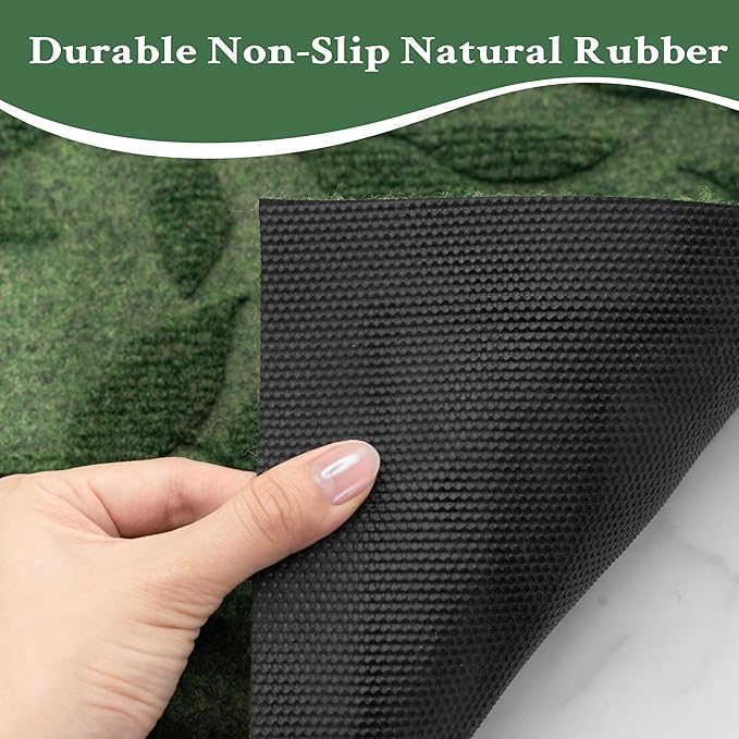 Green Leaves Outdoor Indoor Entrance Door mat, Absorbent Durable Heavy Duty Welcome Front Door Mat,Thick Natural Rubber Back,Easy Clean Entryway Mat 47x32 Inch, Low Profile
