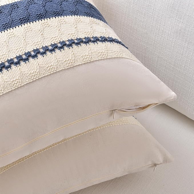 Fancy Homi Set of 1 Dusty Blue Vintage Long Lumbar Decorative Throw Pillow Covers 14x24 Inch for Couch Bed Chair Bedroom, Rustic Retro Square Cushion Case, Modern Farmhouse Boho Living Room Decor