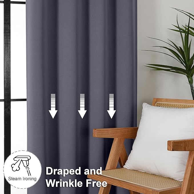 Simplebrand Ava Grey Short Blackout Curtains for Bedroom 45 Inches Long 2 Panels Set, Solid Thermal Insulated, Energy Saving Window Treatment Curtains Blackout Drapes, W40 x L45 Inch, Grey