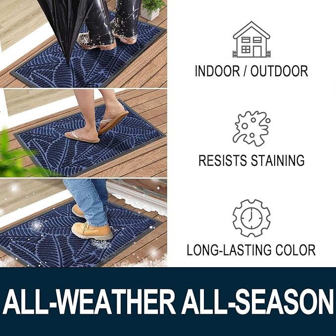 Colorxy Waterproof Doormat, Sturdy Natural Rubber Front Indoor Mat, Non Slip Low Profile Indoor Outdoor Door Mats, Stain and Fade Resistant Floor Mat, Easy Clean Patio Entrance Mat, 71''x23'', Navy