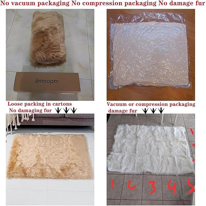 linmopm Faux Fur Rug Sheepskin Shag Fluffy Fuzzy Beige 3x3 ft Rugs for Bedroom Bedside Bed Floor Living Room Plush Round High-Density Cushion Carpet Super Sofa Cover