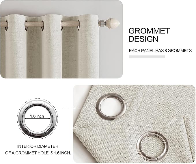 MIULEE Linen Texture Curtains for Bedroom Light Cream 100% Blackout Thermal Insulated Linen Curtains Grommet Room Darkening Draperies for Living Room Nursery 52x96 Inch (2 Panels)