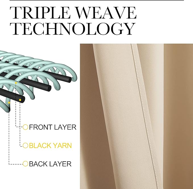 NICETOWN Blackout Curtains Panels for Bedroom, 2 Panels, 52 x 70 Inch, Biscotti Beige, 3 Pass Microfiber Noise Reducing Thermal Insulated Solid Ring Top Blackout Window Drapes