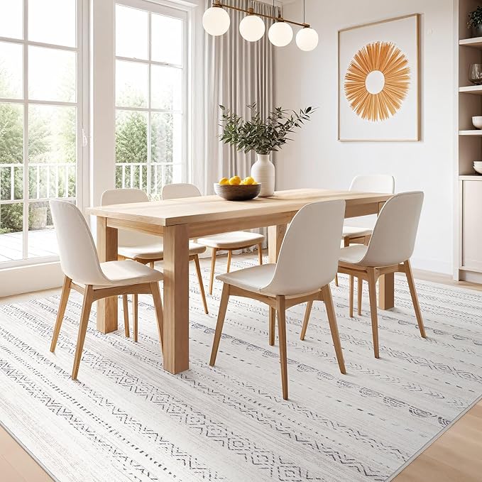 Nakagishi 6x10 Area Rugs Living Room: Washable Boho Large Neutral Soft Farmhouse Rug Stain Resistant Modern Moroccan Non-Slip Indoor Carpet for Bedroom Nursery Kids Playroom Office Dining Room- Gray