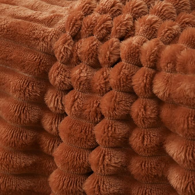 Burnt Orange Fleece Throw Blanket 50”×60” for Couch Sofa Bed,Super Soft Cozy Plush Microfiber Flannel Blanket with Stripes Design Lightweight for Adults,Woman,Girls
