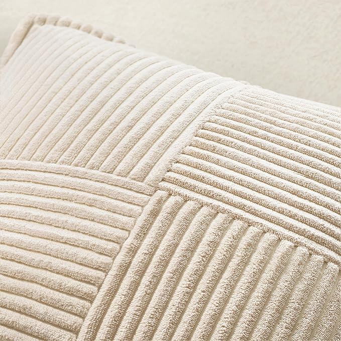 MIULEE Decorative Throw Pillow Covers for Couch Bed Livingroom 18x18 Inch Set of 2 Beige Boho Accent Throw Pllows Broadside Striped Patchwork Soft Corduroy Pillowcases