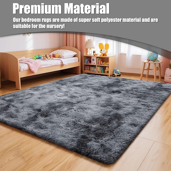 Shag Area Rug for Bedroom 4x6,Tie-Dyed Black Fluffy Area Rugs for Living Room,Soft Fuzzy Rug Non-Shedding Indoor Plush Carpet for Kids Bedroom Nursery Dorm Home Decor