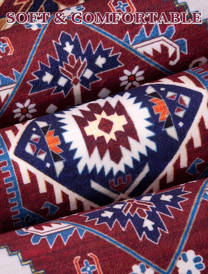 SERISSA Runner Rug for Hallways, 2'6"x10' Washable Non Slip Kitchen Runner Rug, Long Boho Rug Vintage Burgundy Navy Hallway Stair Ultra Soft Print Floor Carpet for Bedroom Bathroom Laundry Room