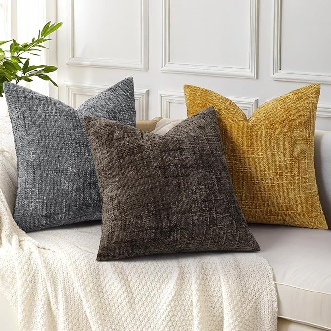 decorUhome Dark Brown Chenille Euro Sham Throw Pillow Covers 24x24 Set of 2 Textured Soft Cozy Slubby Couch Pillow Covers Modern Farmhouse Boho Decorative Pillow Cases for Bed Sofa Living Room