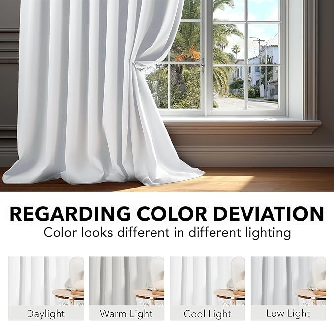 Deconovo Room Darkening Curtains, Thermal Insulated Noise-Reducing Window Panels for Bedroom, Living Room and Home Office, 2 Panels, Pure White, 70W x 63L Inch