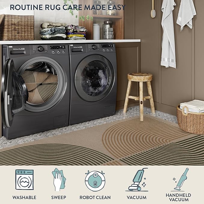 Lahome Modern Rainbow Easy Jute Rug, 6x9 Rug for Living Room Washable Indoor Outdoor Patio Rug, Farmhouse Rug for Bedroom Non Slip Contemporary Carpet for Backyard Deck Office Decor