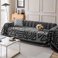 HANDONTIME Boho Geometric Couch Covers for Sofa Pet Friendly Dark Grey and Black Sofa Covers Washable Chenille Couch Blanket Cover for 2 Cushion Couches Pet Protector Furniture Cover Soft, 71" X 102"