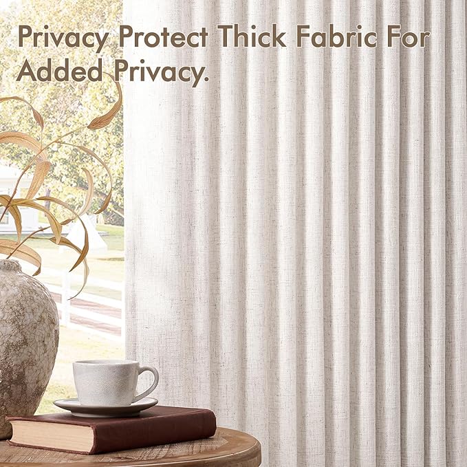 MIULEE Pinch Pleated Thick Linen Curtains 120 Inches Long 2 Panels for Living Room Bedroom, 10Ft Extra Long Thick Textured Linen Drapes Pleat Light Filtering Boho Natural Farmhouse Window Curtains