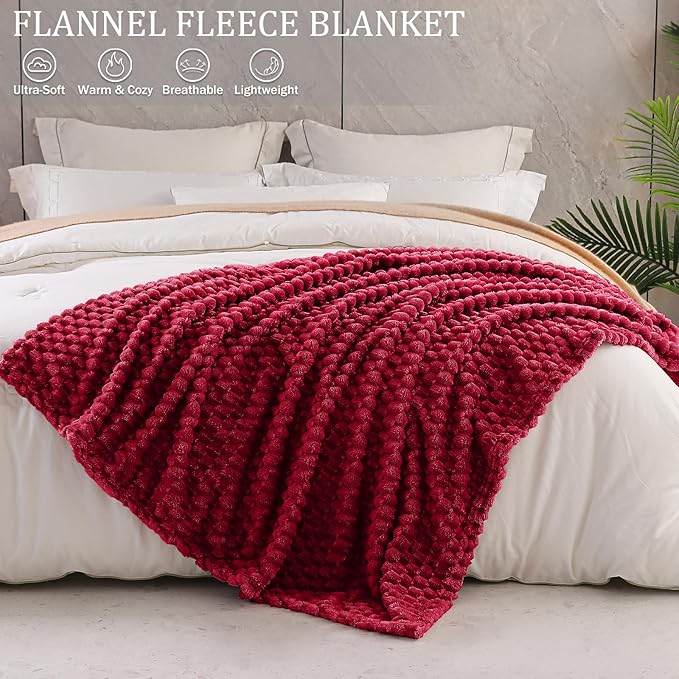 Exclusivo Mezcla Fleece Twin Blanket for Bed, Extra Large Fuzzy Deep Red Bed Blankets, Soft Cozy Plush Sofa Throws for All Seasons, 60x80 Inches