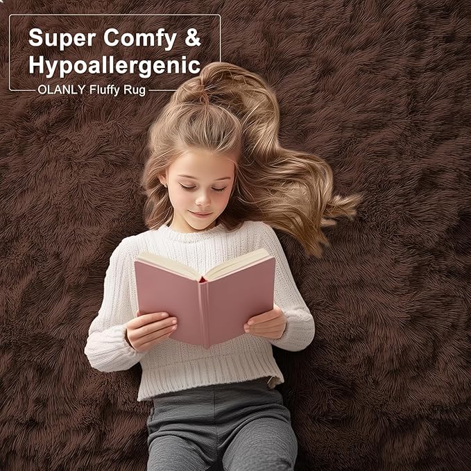 OLANLY 5x5 Area Rugs for Living Room Bedroom, Machine Washable Soft Fluffy Shaggy Bedside Rug, Indoor Floor Carpet for Kids Girls and Boys, Dorms, Nursery Rooms, Home Decor Aesthetic, Coffee