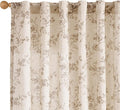 Lazzzy 90 Inch Curtain for Living Room Taupe Floral Drapes Linen for Bedroom Dining Room Farmhouse Vintage Light Filtering Curtains Rod Pocket Back Tab, 2 Panels Set, Taupe on Beige