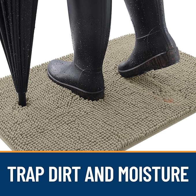 OLANLY Dog Door Mat for Muddy Paws 50x30, Absorbs Moisture and Dirt, Absorbent Non-Slip Washable Doormat, Quick Dry Chenille Mud Mat, Entry Indoor Entryway Carpet for Inside Floor, Warm Taupe