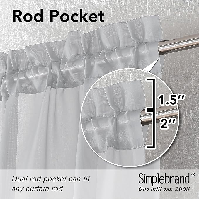 Simplebrand Light Grey Sheer Curtains 72 Inches Long 2 Panels for Living Room, Rod Pockets Airy Window Treatments Voile Sheer Black Curtains Panels Lightweight for Front Back Patio Glass Door, 42" W