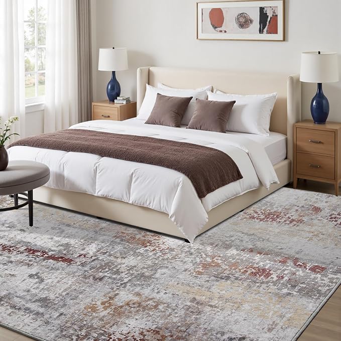 Toneed Abstract Area Rug 5x7 Modern Washable Rug Soft Non Slip Rug Low Pile for Bedroom Living Room Dining Room Taupe Grey Brown
