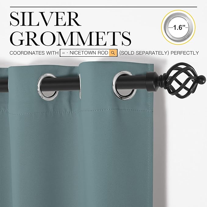 NICETOWN Modern Blackout Curtains Noise Reducing for Bedroom, Thermal Insulated and Privacy Room Darkening Drape Panels for Boy's Guest Room Door Window (Greyish Blue, 2 Panels, W34 x L72 -Inch)