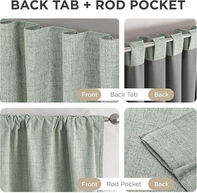 Joydeco Blackout Curtains for Bedroom - 84 Inch Long 100% Light Blocking 2 Panels Sage Green Drapes, Thermal Insulated Room Darkening Curtains, Linen Textured for Living Room, Rod Pocket & Back Tabs