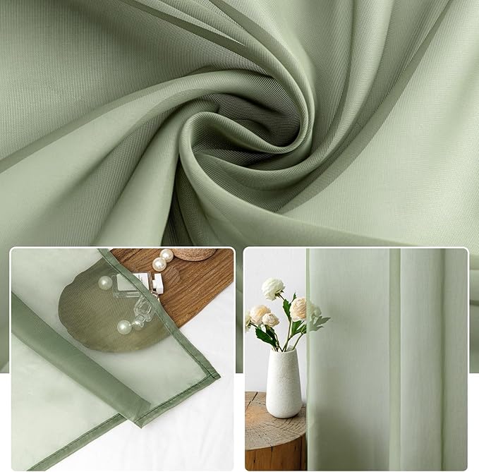 MIULEE 2 Panels Sage Green Sheer Window Curtains Elegant Window Voile Panels/Drapes/Treatment for Bedroom Living Room (54X54 Inches)