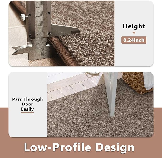 FinRèc Low Pile 5x7 Washable Area Rugs for Bedroom Living Room, Thin Rug Solid Color, Non-Slip Carpet Indoor for Home Decor (Brown)