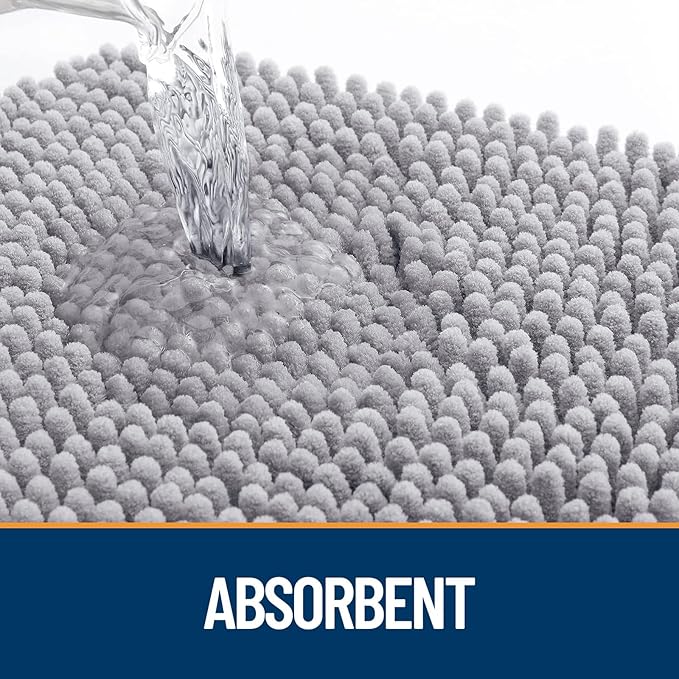 OLANLY Dog Door Mat for Muddy Paws 34x21, Absorbs Moisture and Dirt, Absorbent Non-Slip Washable Doormat, Quick Dry Chenille Mud Mat for Dogs, Entry Indoor Entryway Carpet for Inside Floor, Light Grey