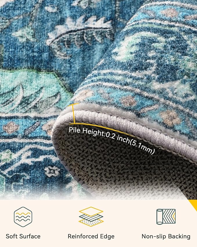 Area Rugs 2'x3' Kitchen Rugs Entry Rug Small Rugs for Entryway Kitchen Bathroom Door Mat Indoor Entrance,Washable Non Slip, Teal Green Lake Blue Turquoise