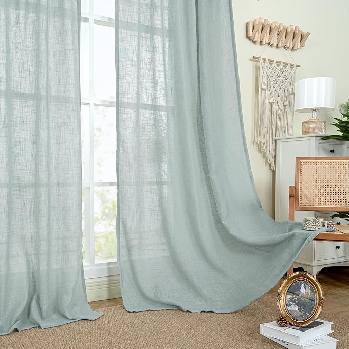 LAMIT Greyish Blue Linen Curtains for Living Room, 78 Inch Faux Linen Textured Light Filtering Drapes Back Tab and Rod Pocket Boho Panels for Farmhouse/Bedroom/Porch, 52 x 78 Inch, 2 Panels Set
