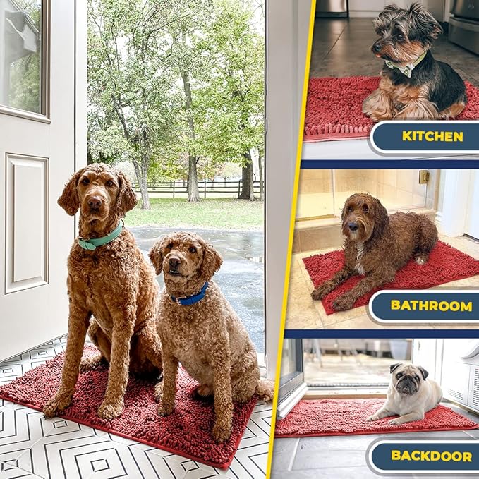 Muddy Mat® | Super Absorbent Door Mat Indoor, Microfiber Quick Dry Chenille Entryway Rug, Non-Slip Front Door Mat, Indoor Mats for Entryway, Machine Washable Pet Rug, Red 59"x35"