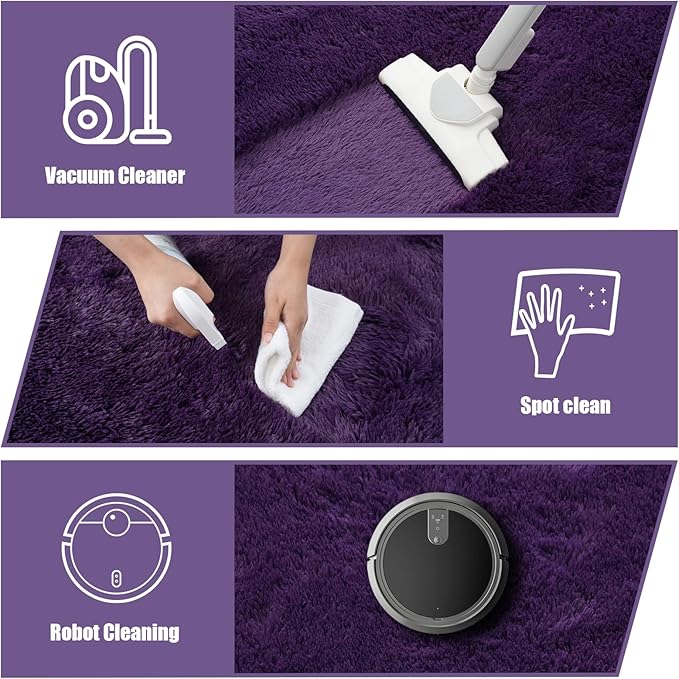 Shag Area Rug for Bedroom 3x5,Purple Fluffy Area Rugs for Living Room,Soft Fuzzy Rug Non-Shedding Indoor Plush Carpet for Kids Bedroom Nursery Dorm Home Decor