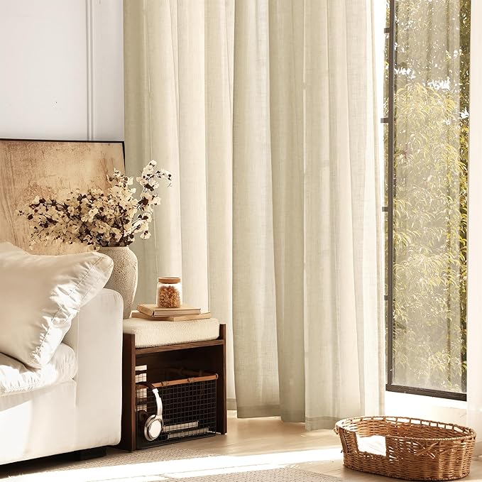Greyish Beige Linen Curtain 108 inch Length 2 Panels Set Back Tab Light Filtering Living Room Curtain Drapes Home Office Modern Minimalist Decor Farmhouse Boho Neutral Semi Sheer Curtain 108 inch Long