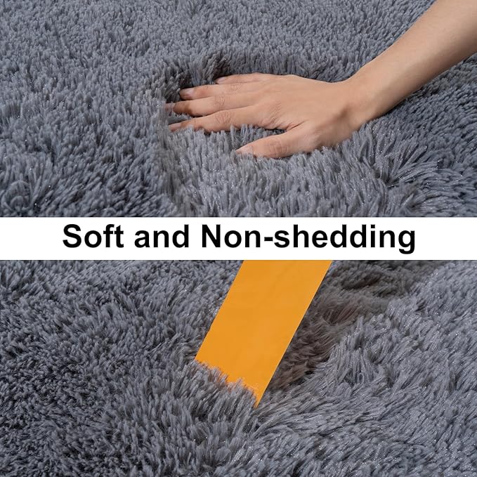 Ultra Soft Runner Rugs for Bedroom Hallways with Upgraded Non-Slip Rubber Backing & Thick Memory Sponge, 2x4 Feet Fluffy Shag Throw Area Rug for Bedside Dorm Dark Grey