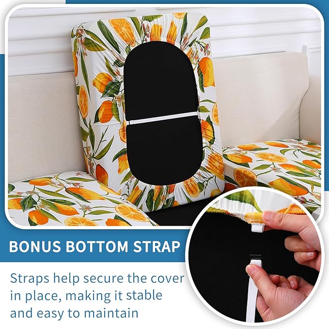 hyha Printed Couch Cushion Covers, Floral Sofa Covers Washable for 3 Cushion Couch, Stretch Pattern Outdoor Cushion Covers for Patio Furniture with Elastic Bottom(Large, Lemon)